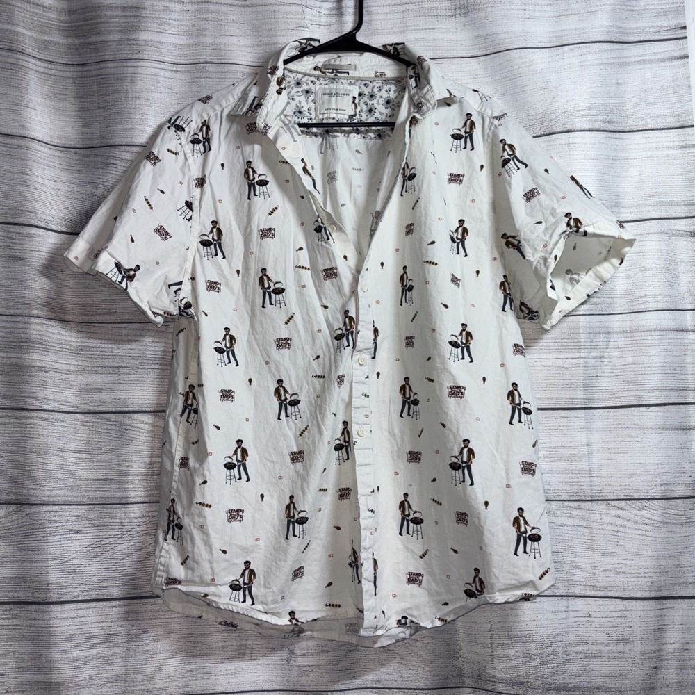 Men's Novelty XL Ricky Singh Dad King Of The Grill Button Up Short Sleeve Collar